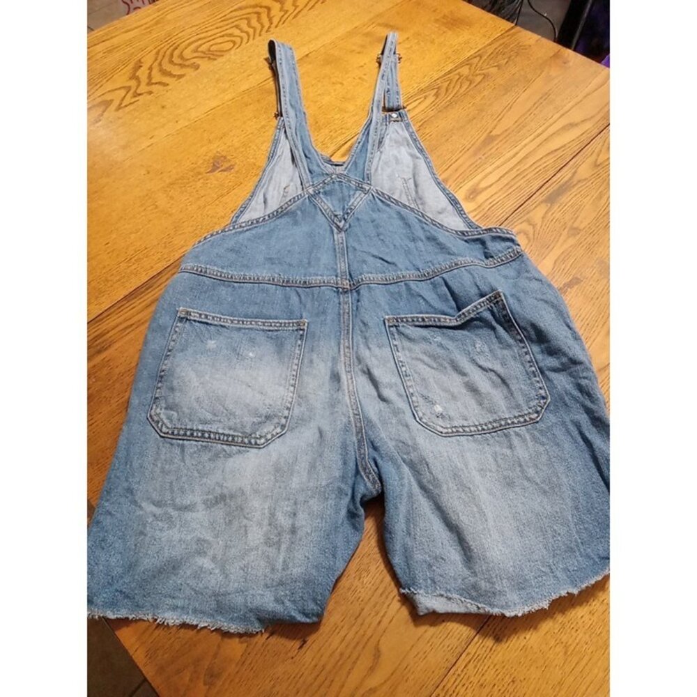 ZARA OVERALLS Jeans Womens Shortalls MEDIUM  Preowned  Denim Distressed Holes - Picture 7 of 9